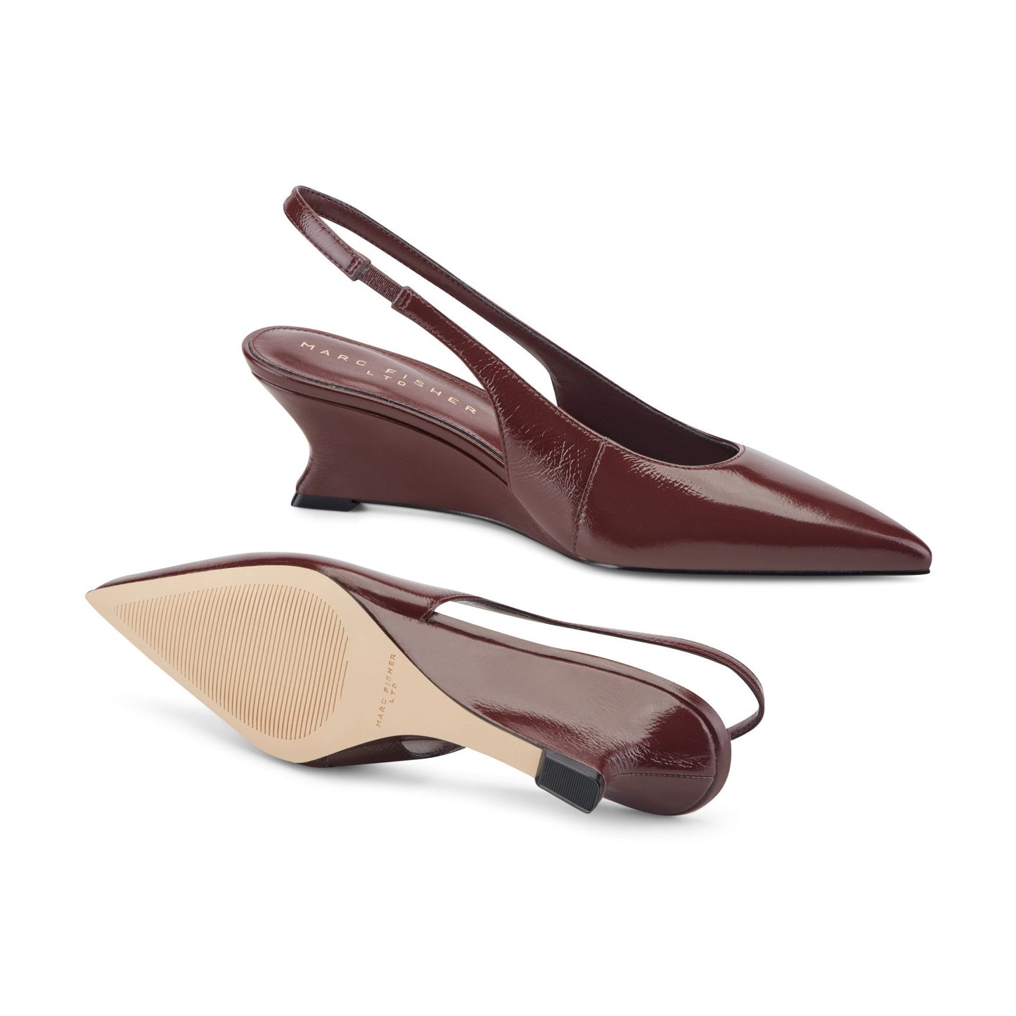 Marc Fisher Taten Leather Wedge Slingback Pump - Dark Red Patent Leather