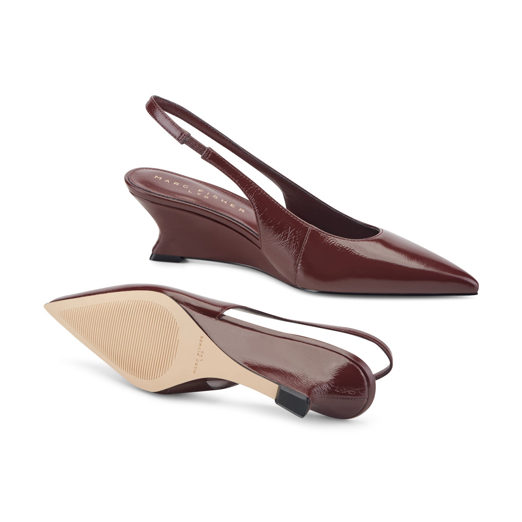 Marc Fisher Taten Leather Wedge Slingback Pump - Dark Red Patent Leather