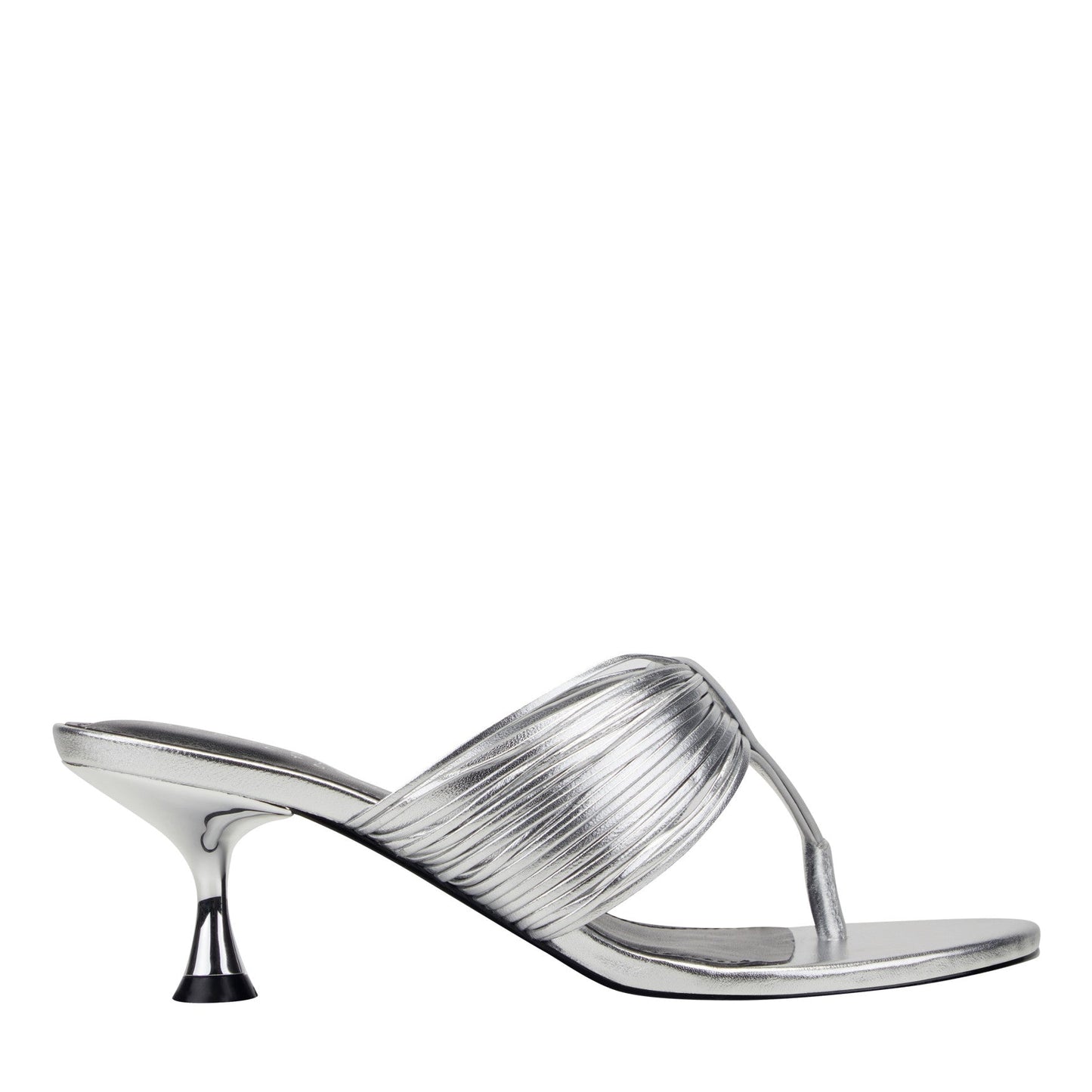 Marc Fisher Pamilla Leather Heeled Thong Sandal - Silver Leather