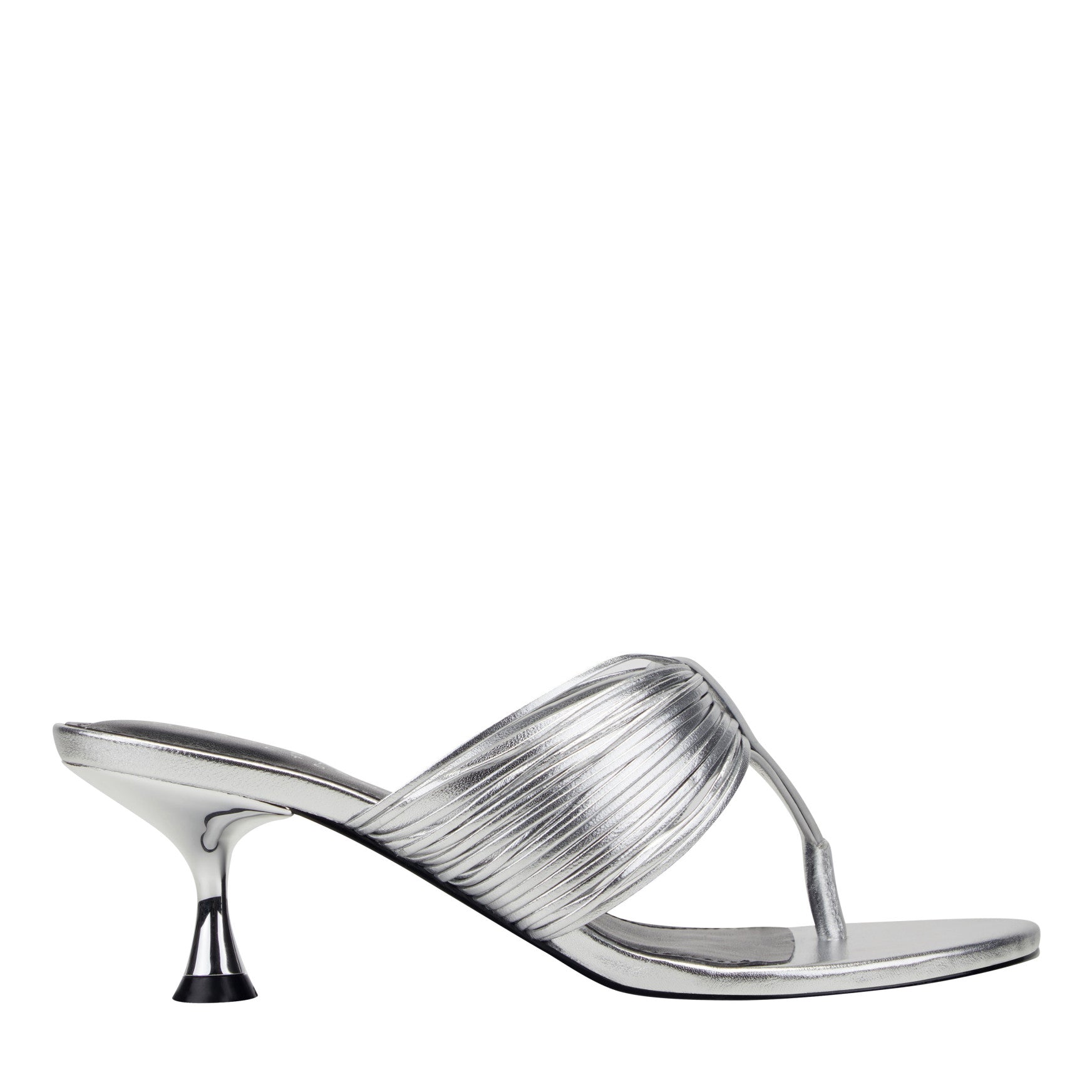 Marc Fisher Pamilla Leather Heeled Thong Sandal - Silver Leather