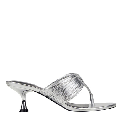 Marc Fisher Pamilla Leather Heeled Thong Sandal - Silver Leather
