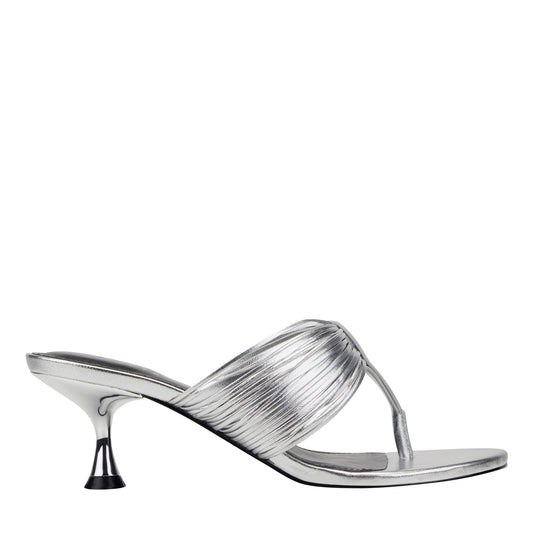 Marc Fisher Pamilla Leather Heeled Thong Sandal - Silver Leather