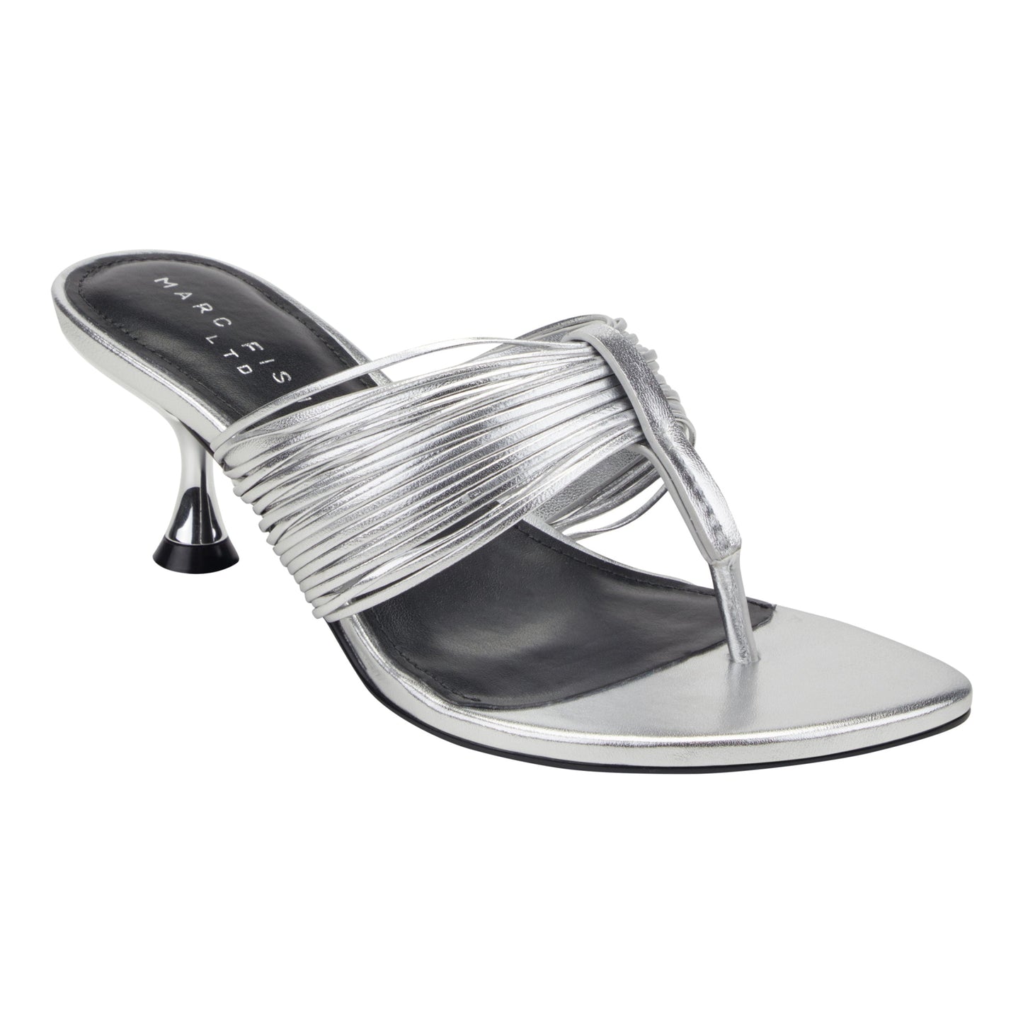 Marc Fisher Pamilla Leather Heeled Thong Sandal - Silver Leather