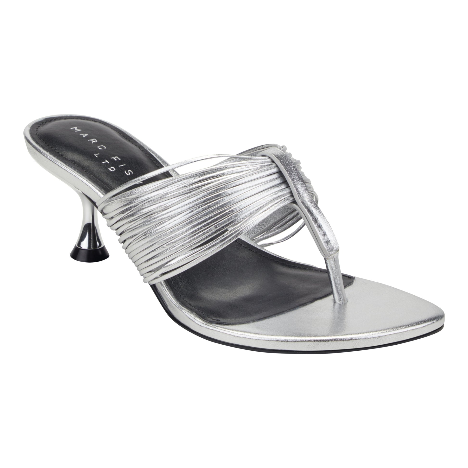 Marc Fisher Pamilla Leather Heeled Thong Sandal - Silver Leather
