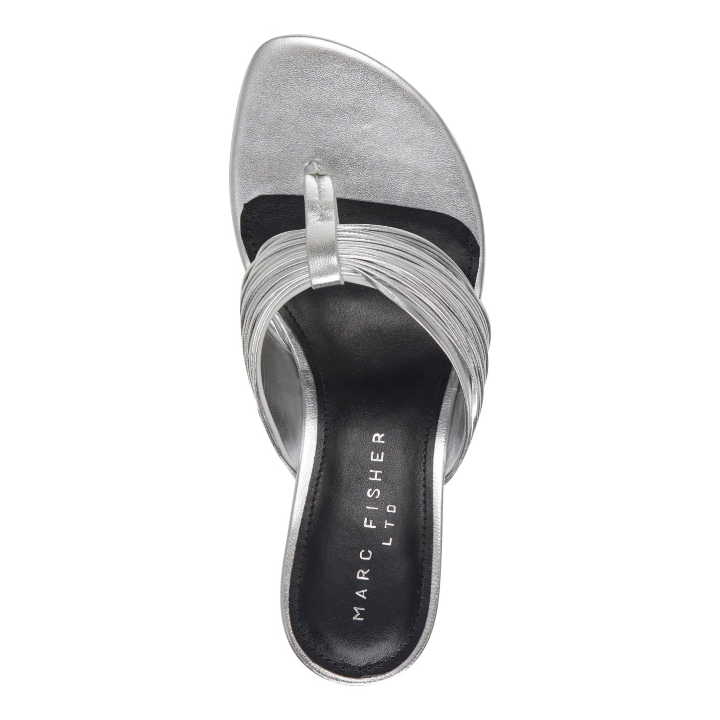 Marc Fisher Pamilla Leather Heeled Thong Sandal - Silver Leather
