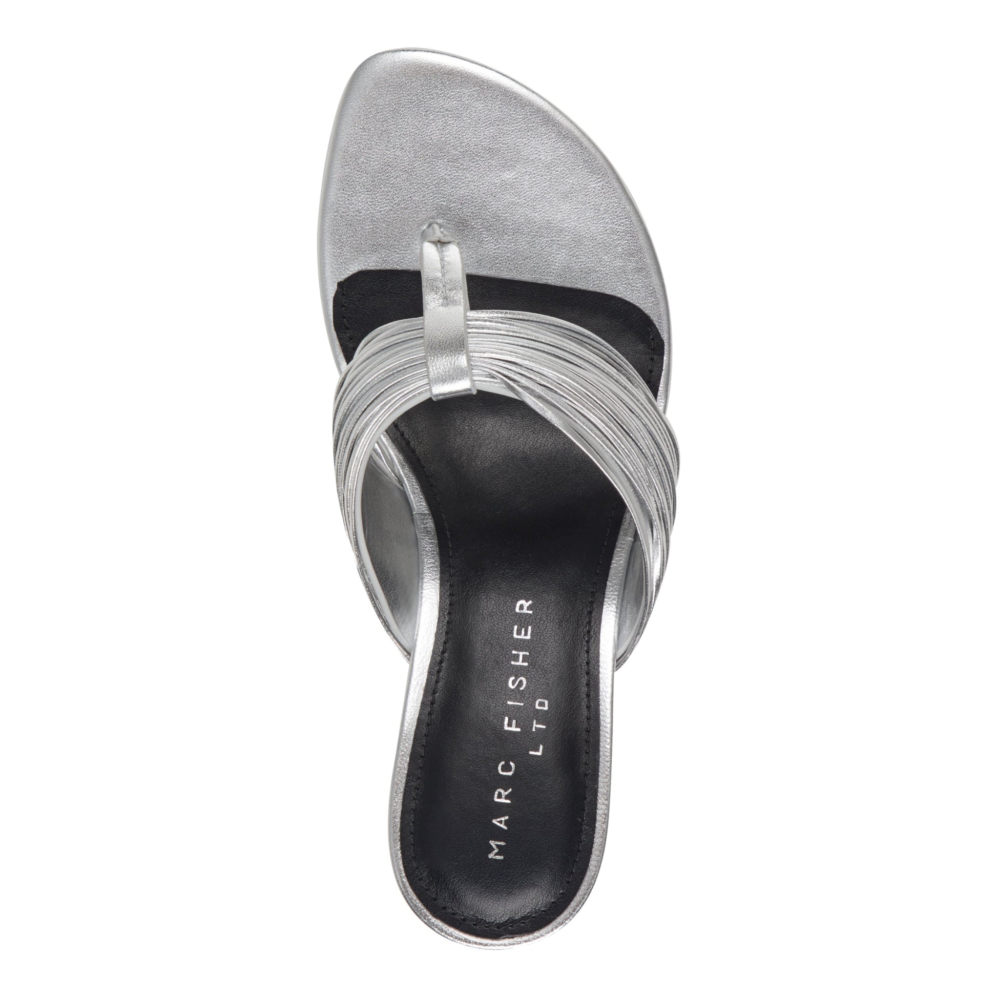 Marc Fisher Pamilla Leather Heeled Thong Sandal - Silver Leather
