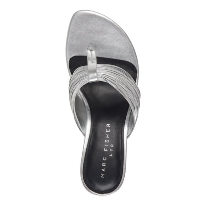 Marc Fisher Pamilla Leather Heeled Thong Sandal - Silver Leather