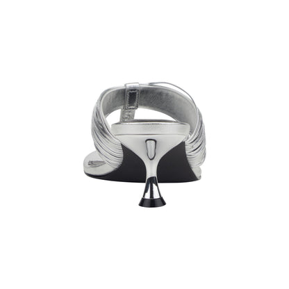 Marc Fisher Pamilla Leather Heeled Thong Sandal - Silver Leather