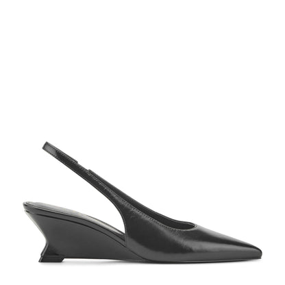 Marc Fisher Taten Leather Wedge Slingback Pump - Black Leather