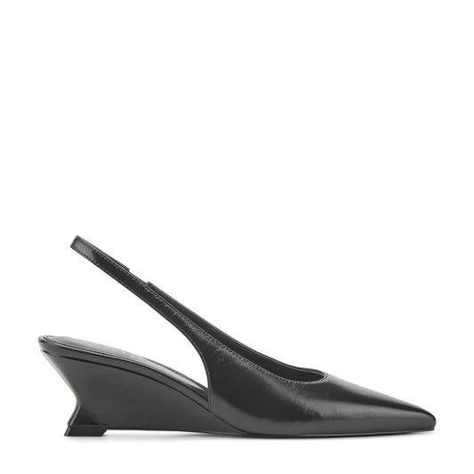 Marc Fisher Taten Leather Wedge Slingback Pump - Black Leather