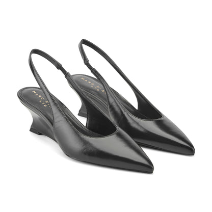 Marc Fisher Taten Leather Wedge Slingback Pump - Black Leather