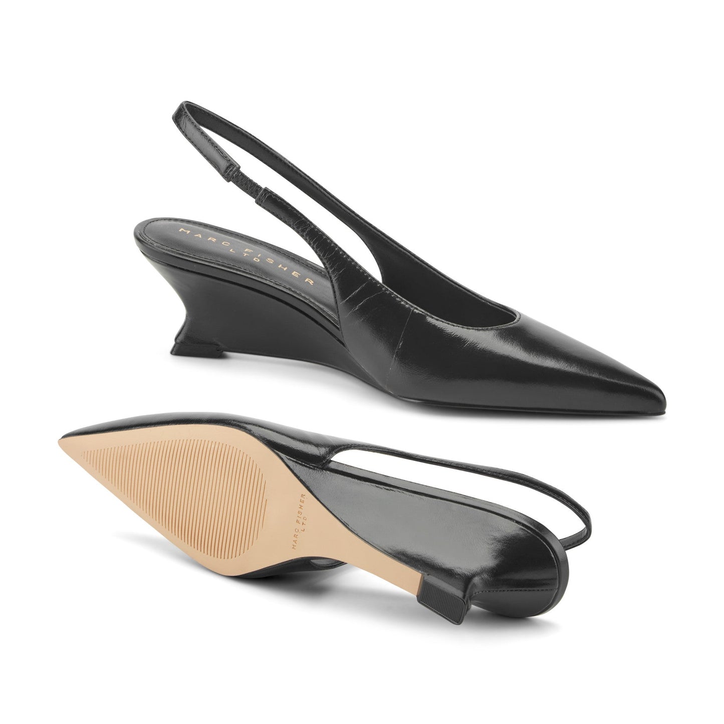 Marc Fisher Taten Leather Wedge Slingback Pump - Black Leather