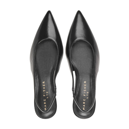 Marc Fisher Taten Leather Wedge Slingback Pump - Black Leather