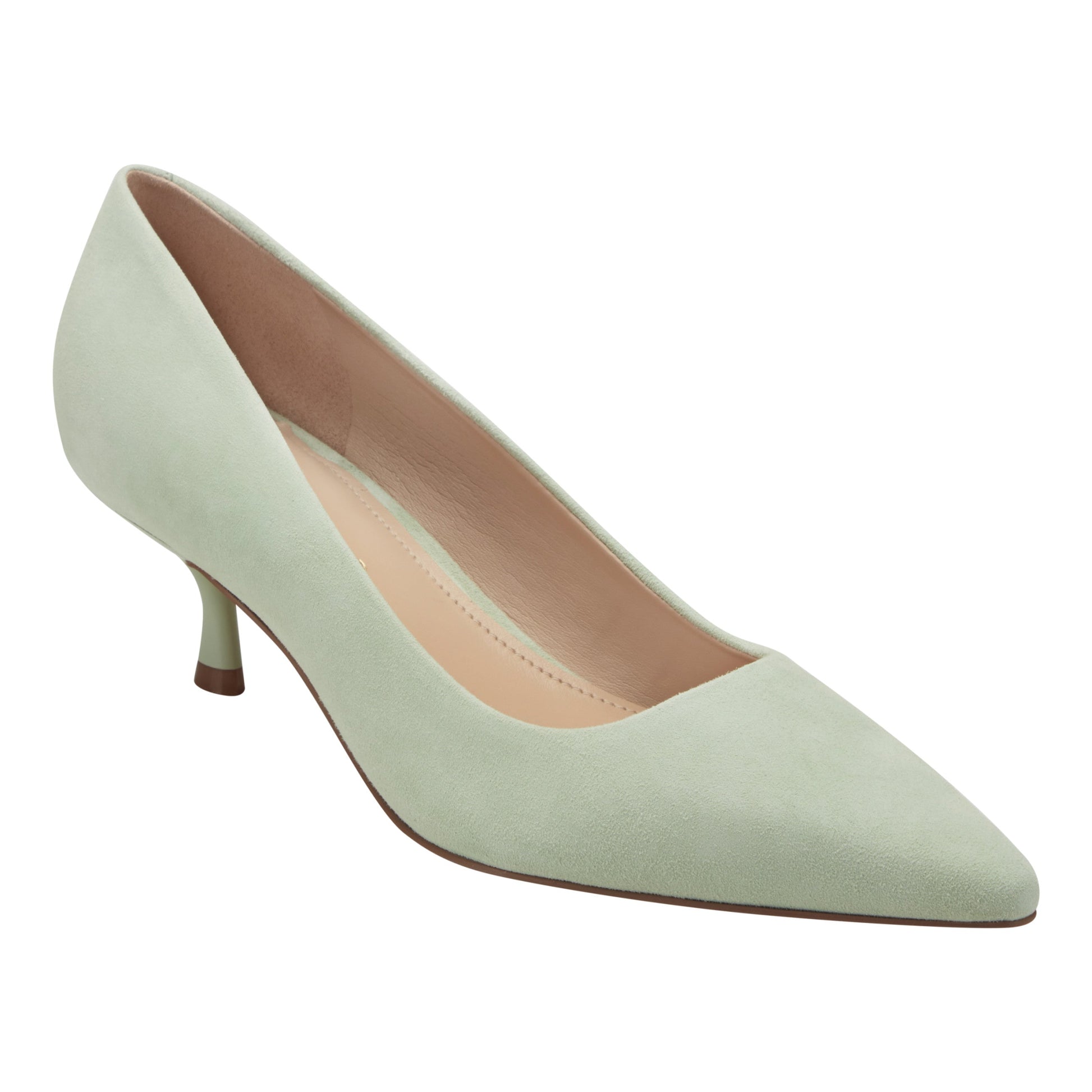 Marc Fisher Calynna Leather Kitten Heel Pump - Mint Suede