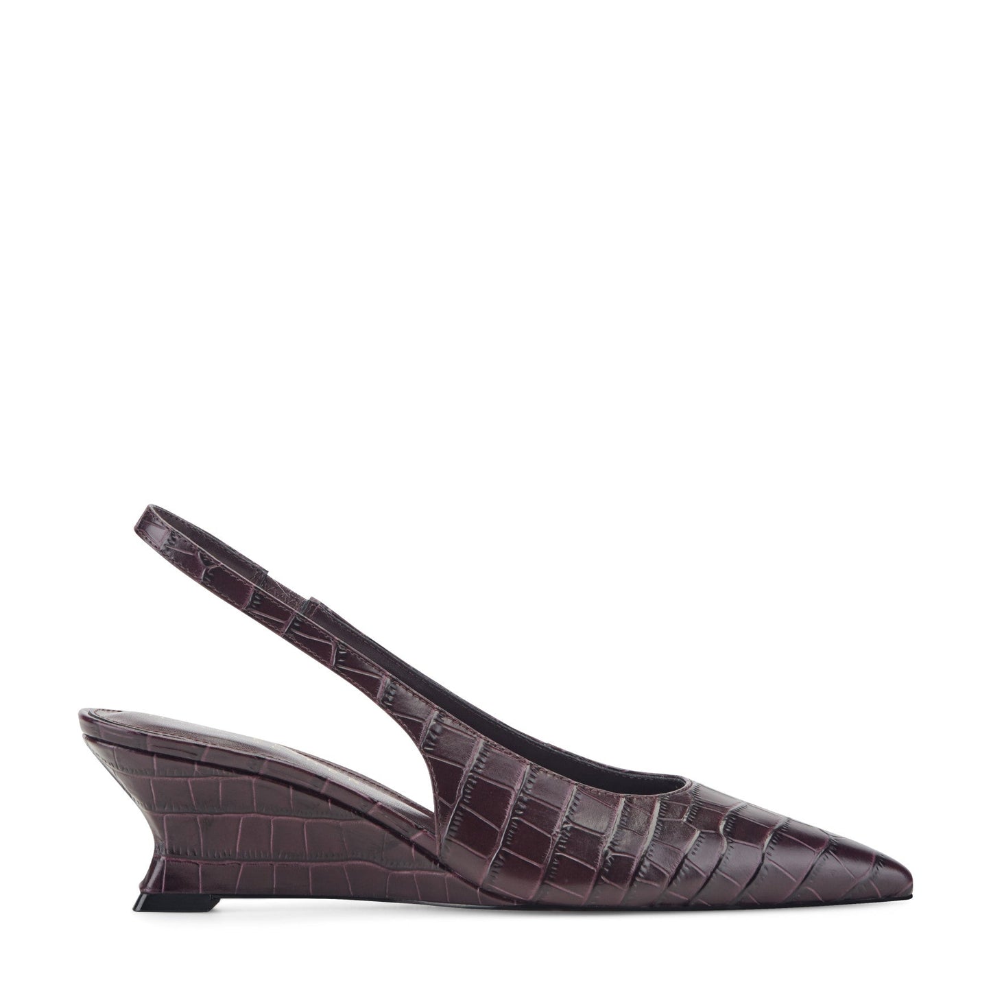 Marc Fisher Taten Leather Wedge Slingback Pump - Dark Red Croco Embossed Leather