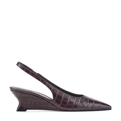 Marc Fisher Taten Leather Wedge Slingback Pump - Dark Red Croco Embossed Leather