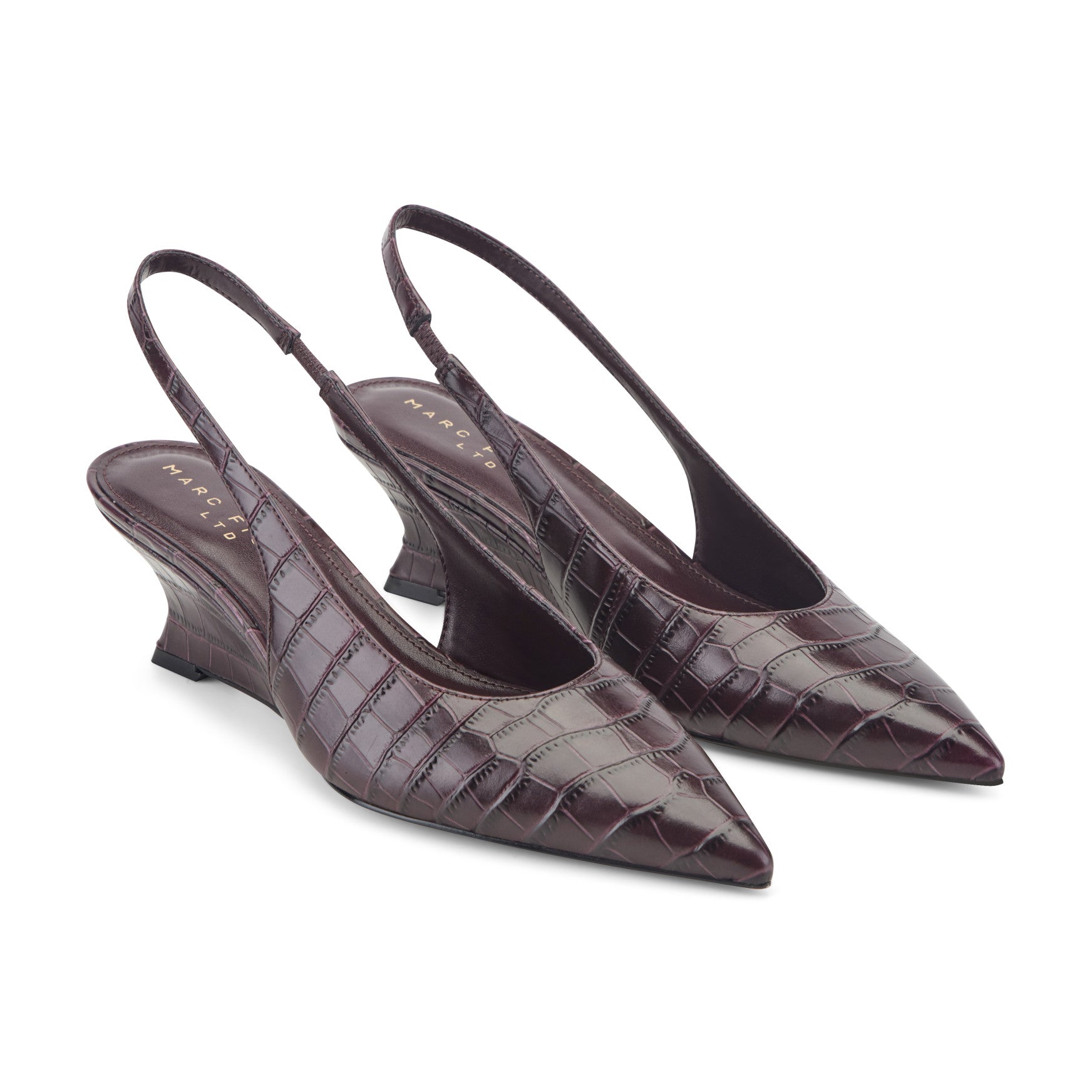 Marc Fisher Taten Leather Wedge Slingback Pump - Dark Red Croco Embossed Leather