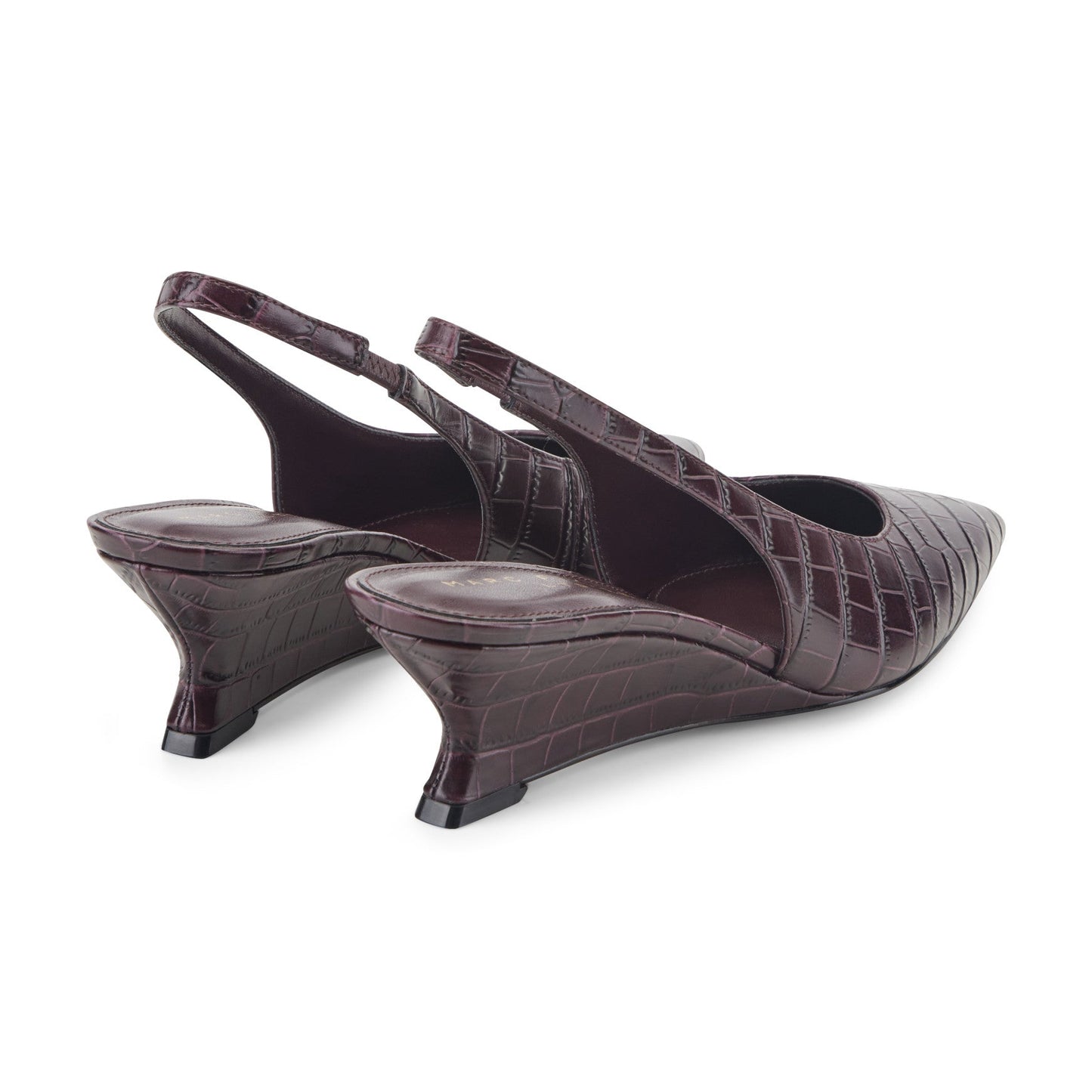 Marc Fisher Taten Leather Wedge Slingback Pump - Dark Red Croco Embossed Leather