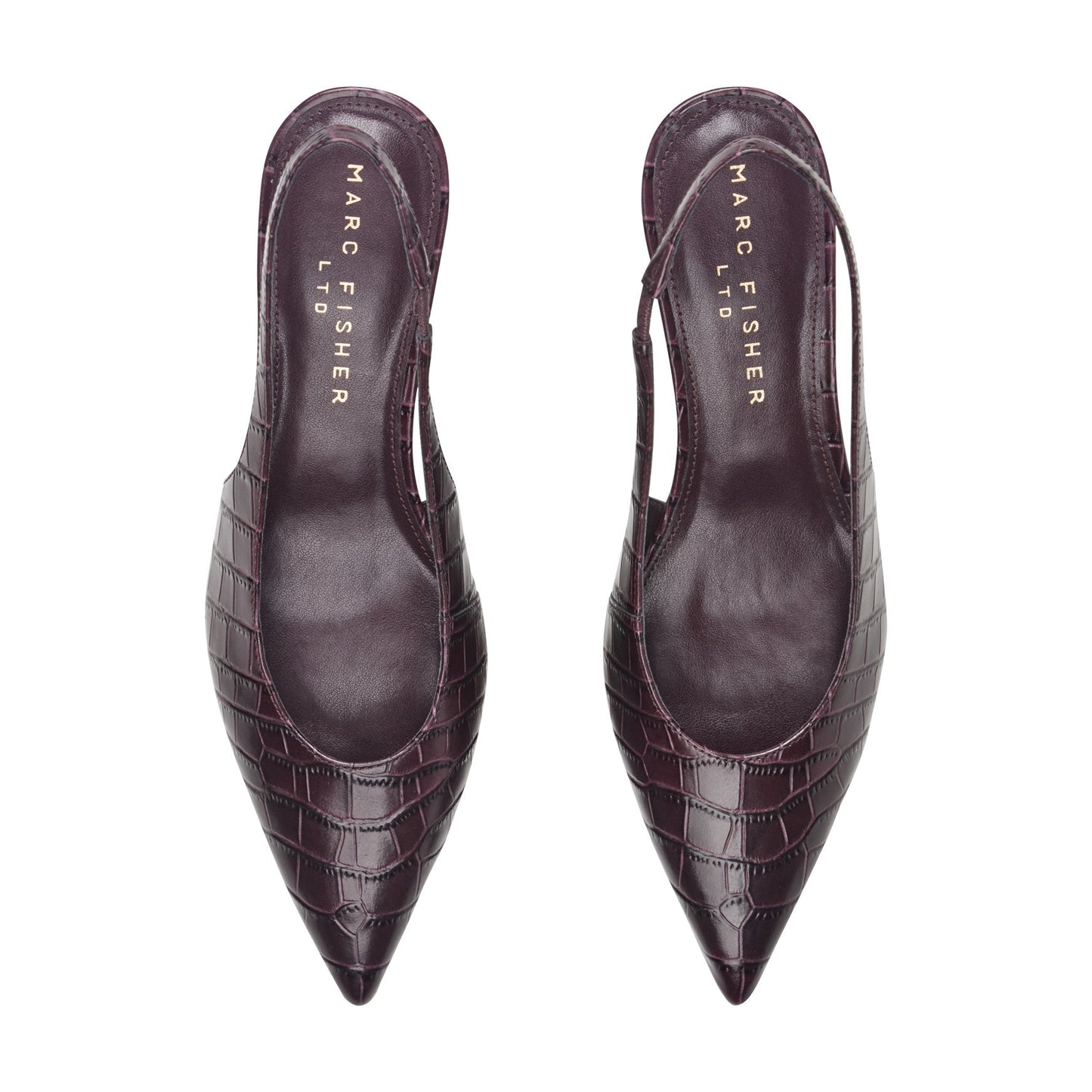 Marc Fisher Taten Leather Wedge Slingback Pump - Dark Red Croco Embossed Leather