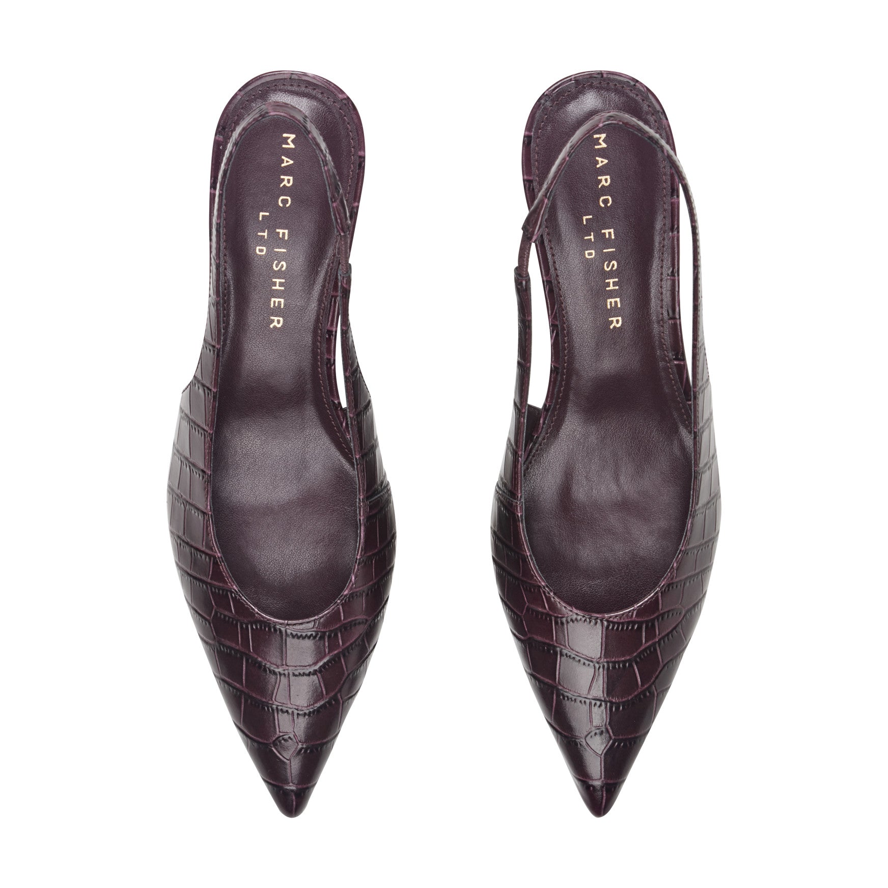 Marc Fisher Taten Leather Wedge Slingback Pump - Dark Red Croco Embossed Leather