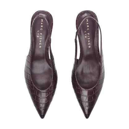 Marc Fisher Taten Leather Wedge Slingback Pump - Dark Red Croco Embossed Leather