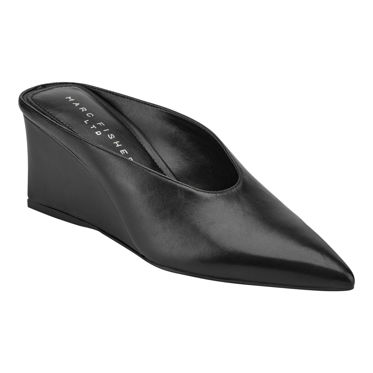 Marc Fisher Malley Leather Wedge Mule - Black Leather