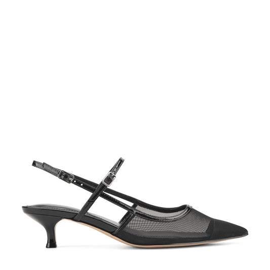Marc Fisher Ceddy Kitten Heel Slingback Pump - Black Mesh