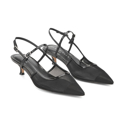Marc Fisher Ceddy Kitten Heel Slingback Pump - Black Mesh