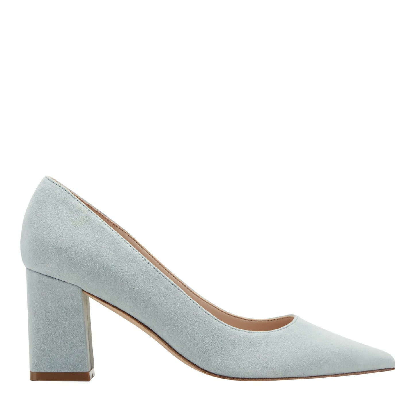 Marc Fisher Zala Block Heel Pointy Toe Pump - Light Blue Suede