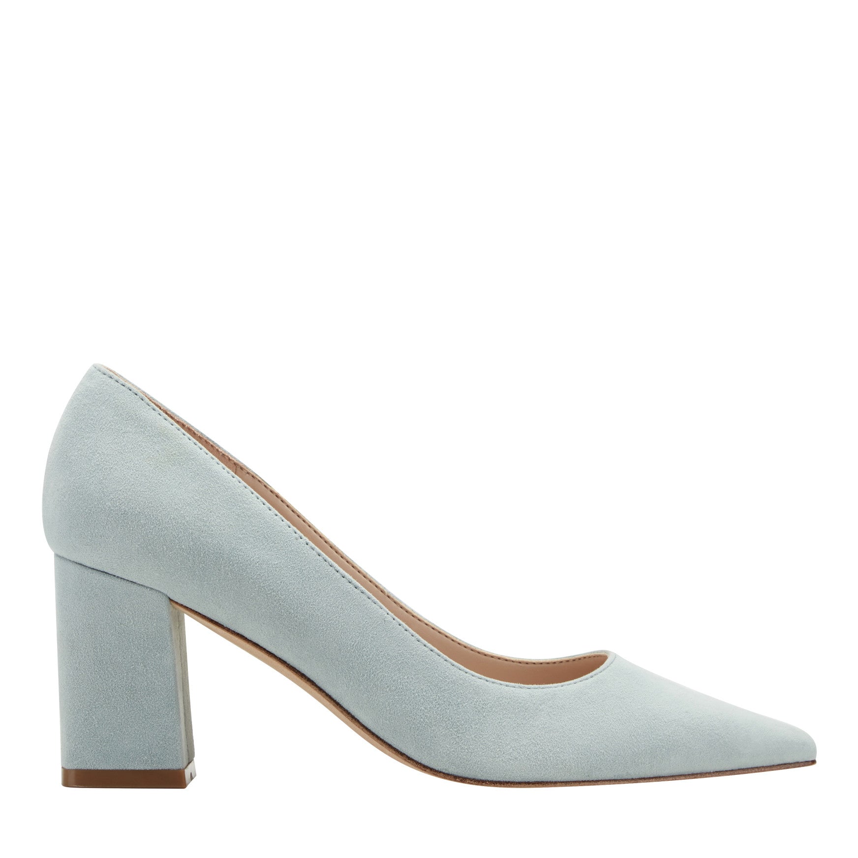 Marc Fisher Zala Block Heel Pointy Toe Pump - Light Blue Suede