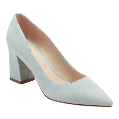 Marc Fisher Zala Block Heel Pointy Toe Pump - Light Blue Suede