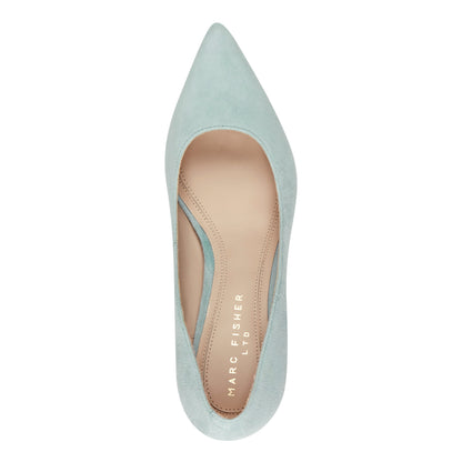 Marc Fisher Zala Block Heel Pointy Toe Pump - Light Blue Suede