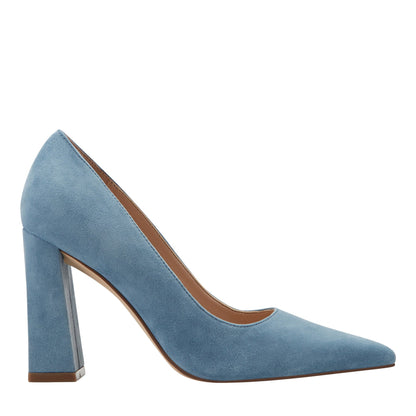 Marc Fisher Minny Leather Block Heel Pump - Blue Suede