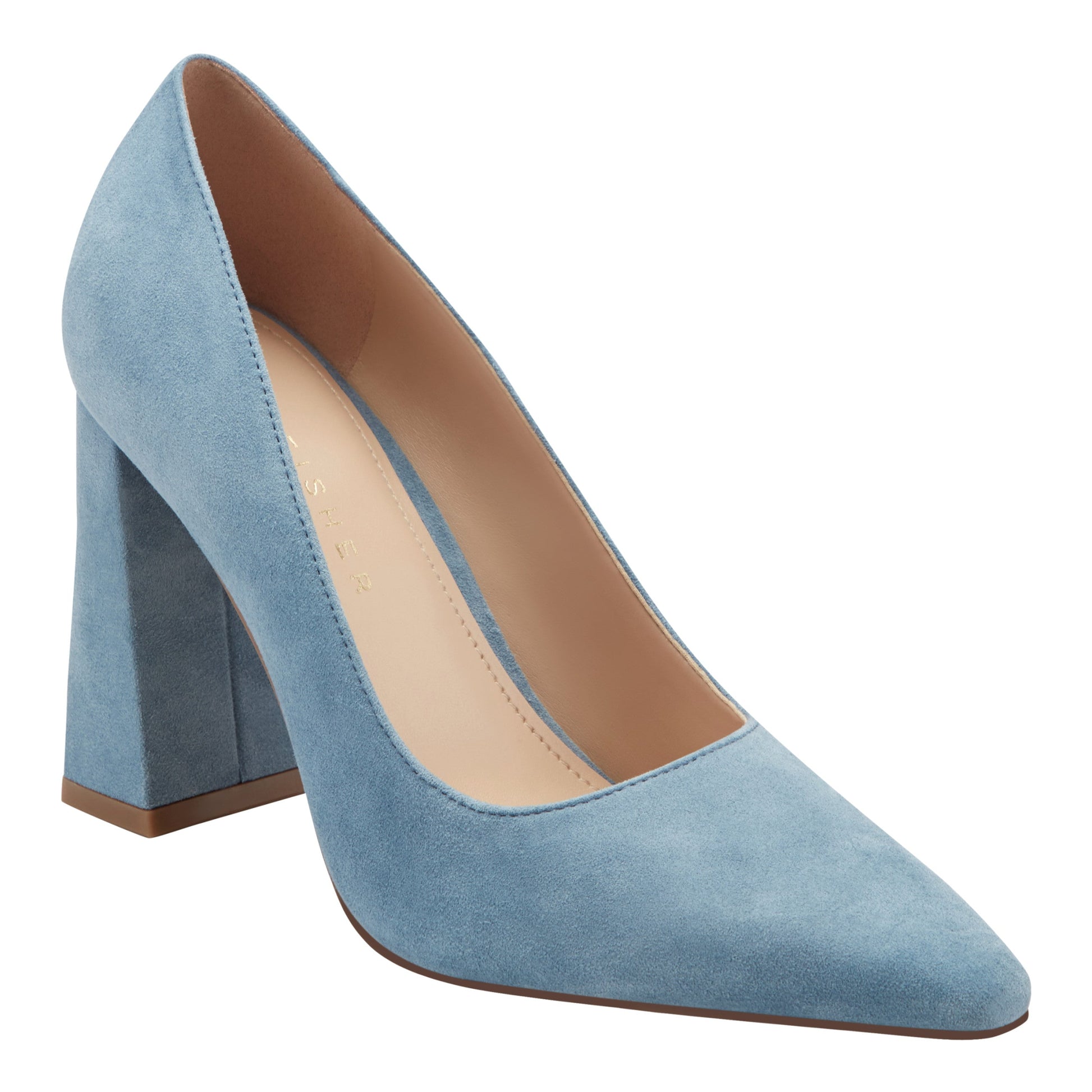 Marc Fisher Minny Leather Block Heel Pump - Blue Suede