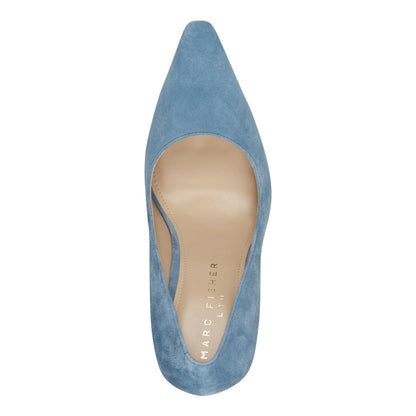 Marc Fisher Minny Leather Block Heel Pump - Blue Suede