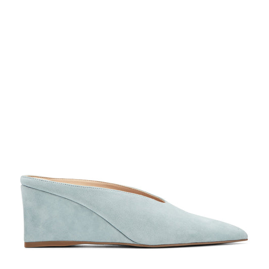 Marc Fisher Malley Leather Wedge Mule - Blue Suede