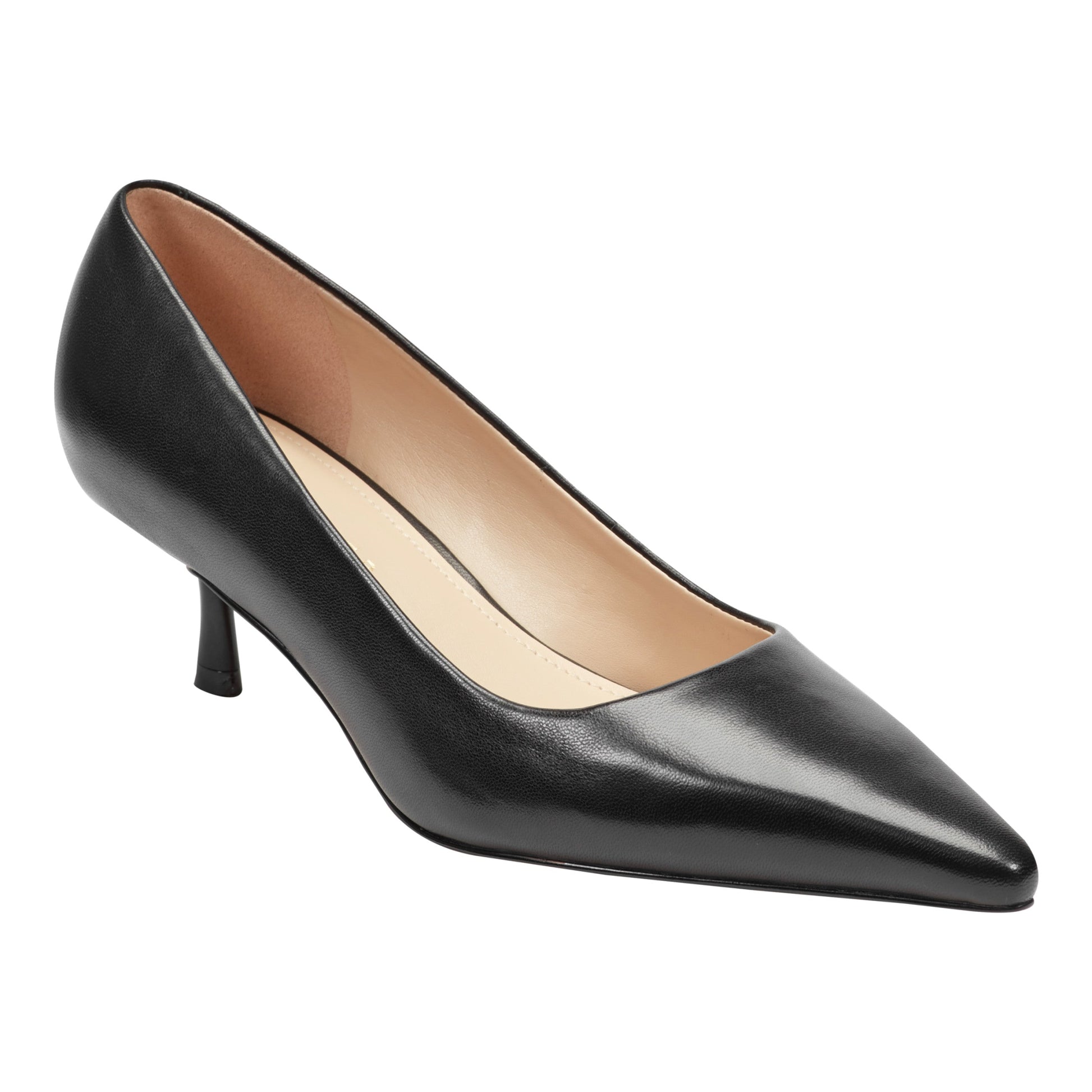 Marc Fisher Calynna Leather Kitten Heel Pump - Black Leather