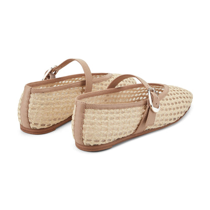 Marc Fisher Godea Mary Jane Ballet Flat - Light Natural Raffia