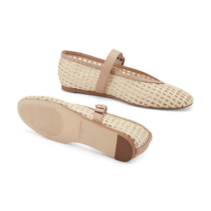 Marc Fisher Godea Mary Jane Ballet Flat - Light Natural Raffia