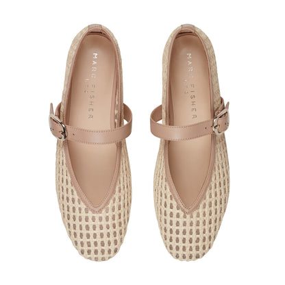 Marc Fisher Godea Mary Jane Ballet Flat - Light Natural Raffia