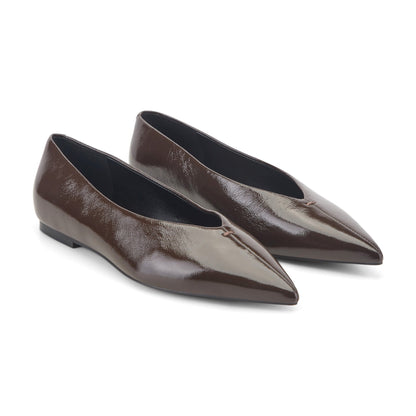 Marc Fisher Casee Leather Flat - Dark Brown Patent Leather