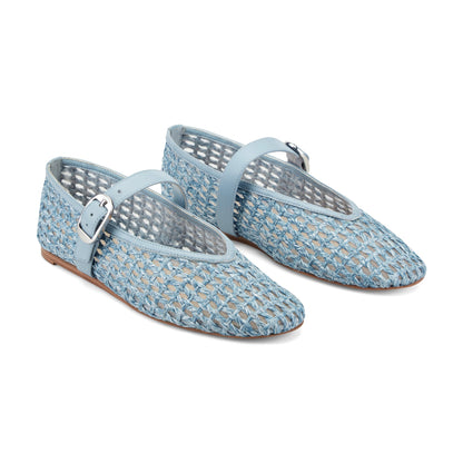 Marc Fisher Godea Mary Jane Ballet Flat - Light Blue Raffia