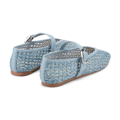 Marc Fisher Godea Mary Jane Ballet Flat - Light Blue Raffia