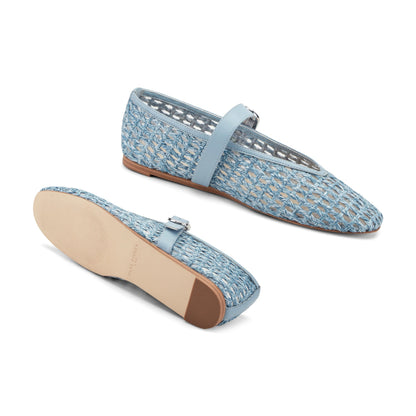 Marc Fisher Godea Mary Jane Ballet Flat - Light Blue Raffia