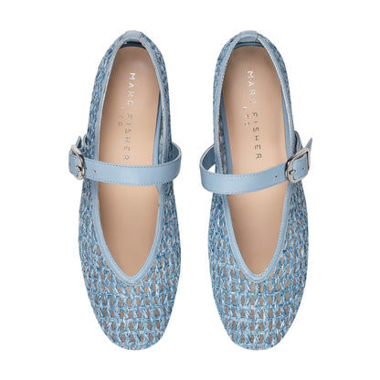 Marc Fisher Godea Mary Jane Ballet Flat - Light Blue Raffia