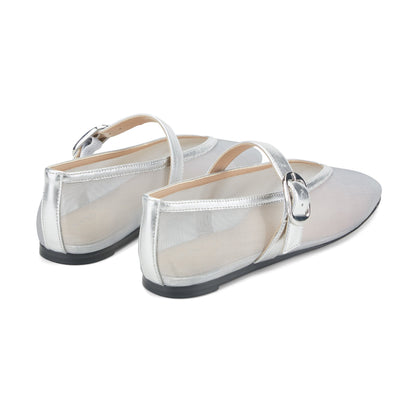 Marc Fisher Godina Mesh Mary Jane Ballet Flat - Silver Mesh