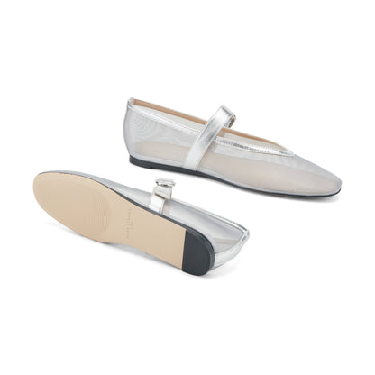 Marc Fisher Godina Mesh Mary Jane Ballet Flat - Silver Mesh