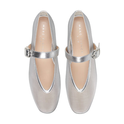 Marc Fisher Godina Mesh Mary Jane Ballet Flat - Silver Mesh