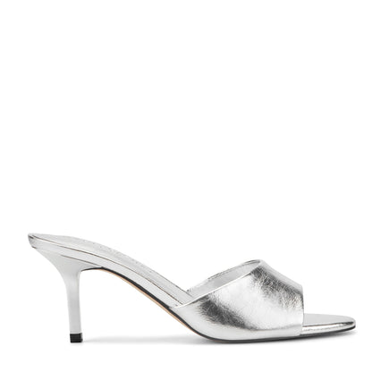 Marc Fisher Finny Leather Mule Sandal - Silver Leather
