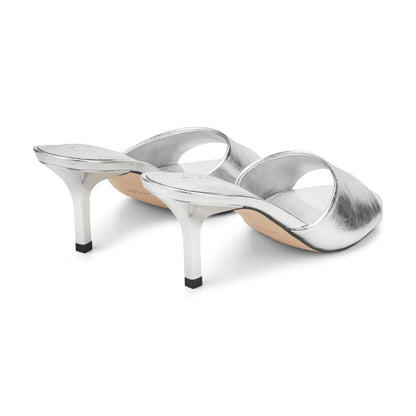 Marc Fisher Finny Leather Mule Sandal - Silver Leather